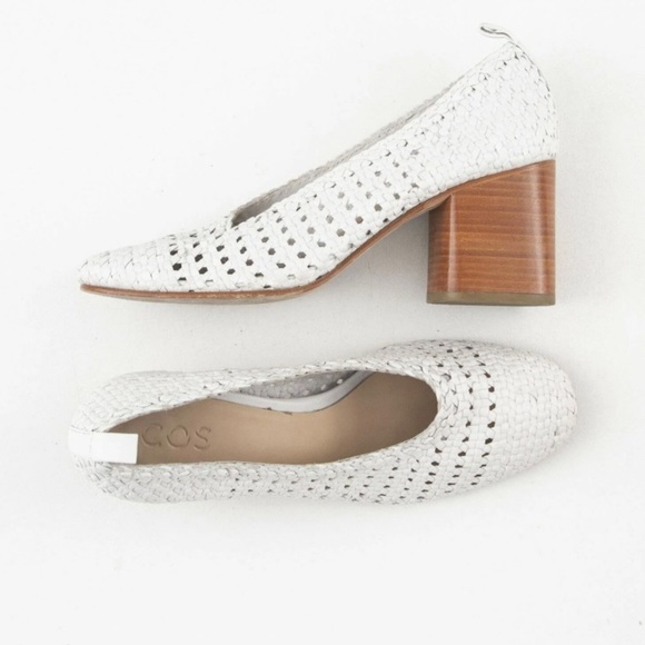 COS Braided White Leather Shoes with Block Funky Heels Size 9 - Picture 4 of 15
